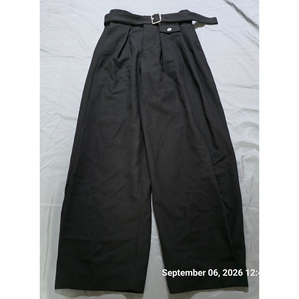 BSS LIM Black Wide Leg Belted Wool Blend Pleated Trousers Pants Small